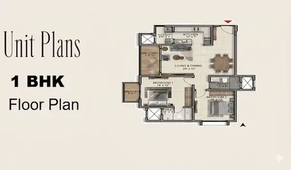 Indicative 1 BHK floor plan of 650 sq. ft. at Prestige Electronic City, Bommasandra Bengaluru
