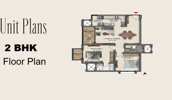 Indicative 2 BHK floor plan of 1,100 sq. ft. at Prestige Electronic City, South Bengaluru