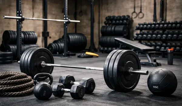 Gymnasium equipment representing indoor fitness facilities in a residential project