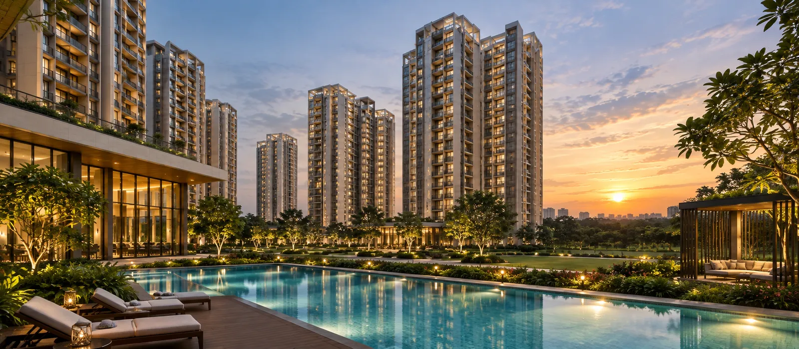 Representative image of a swimming pool and sun deck in a residential community; not a confirmed inclusion